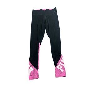 Victoria's‎ secret pink cotton strappy legging  black/ pink Y2K Small